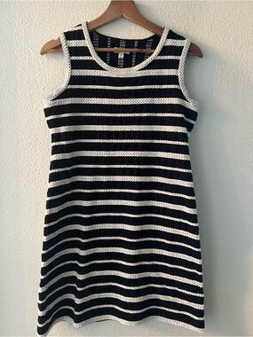 Max Studio Black & White Striped Knit Crewneck Dress